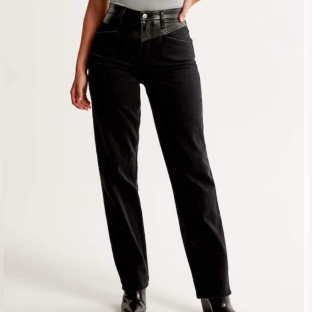 Abercrombie Straight Leg Half Denim Half Leather Pants